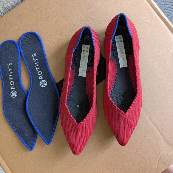 Rothy's Vibrant Red Flats with Blue Trim - Picture 5 of 5